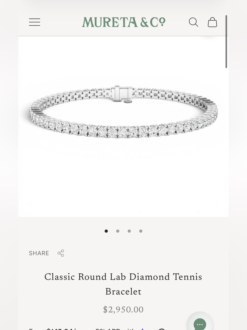 Mureta & Co 14k White Gold 3ct Classic Round Lab Diamond Tennis Bracelet